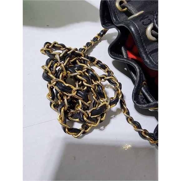 Authentic MCM Vintage Nylon Visetos Chain Bucket Drawstring Bag Black - Picture 11 of 13